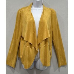 Bagatelle Collection Faux Suede Open Cardigan Large Mustard Yellow Zip Pockets